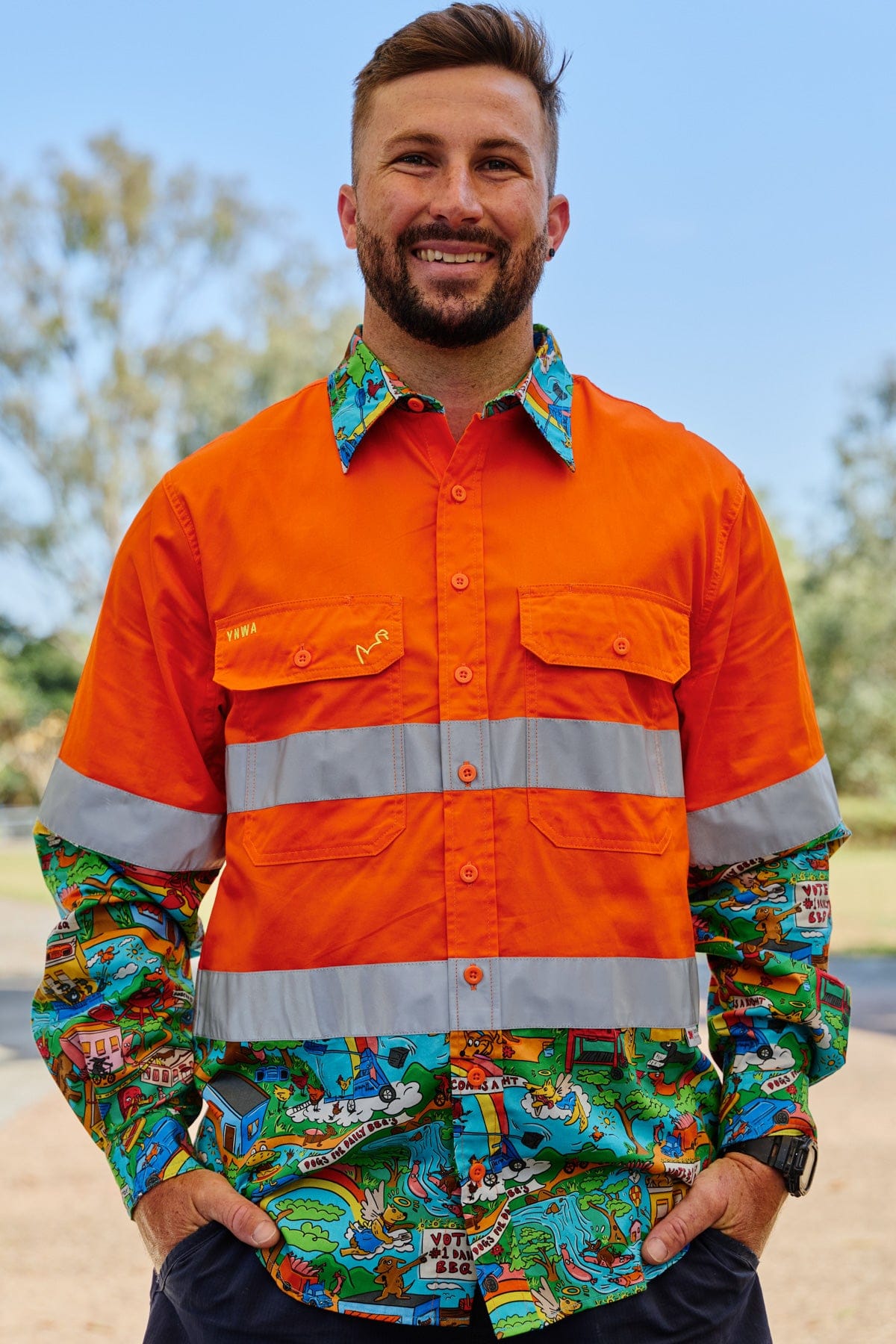 Men's Hot Diggity Dawg Orange Day/Night Hi Vis Work Shirt