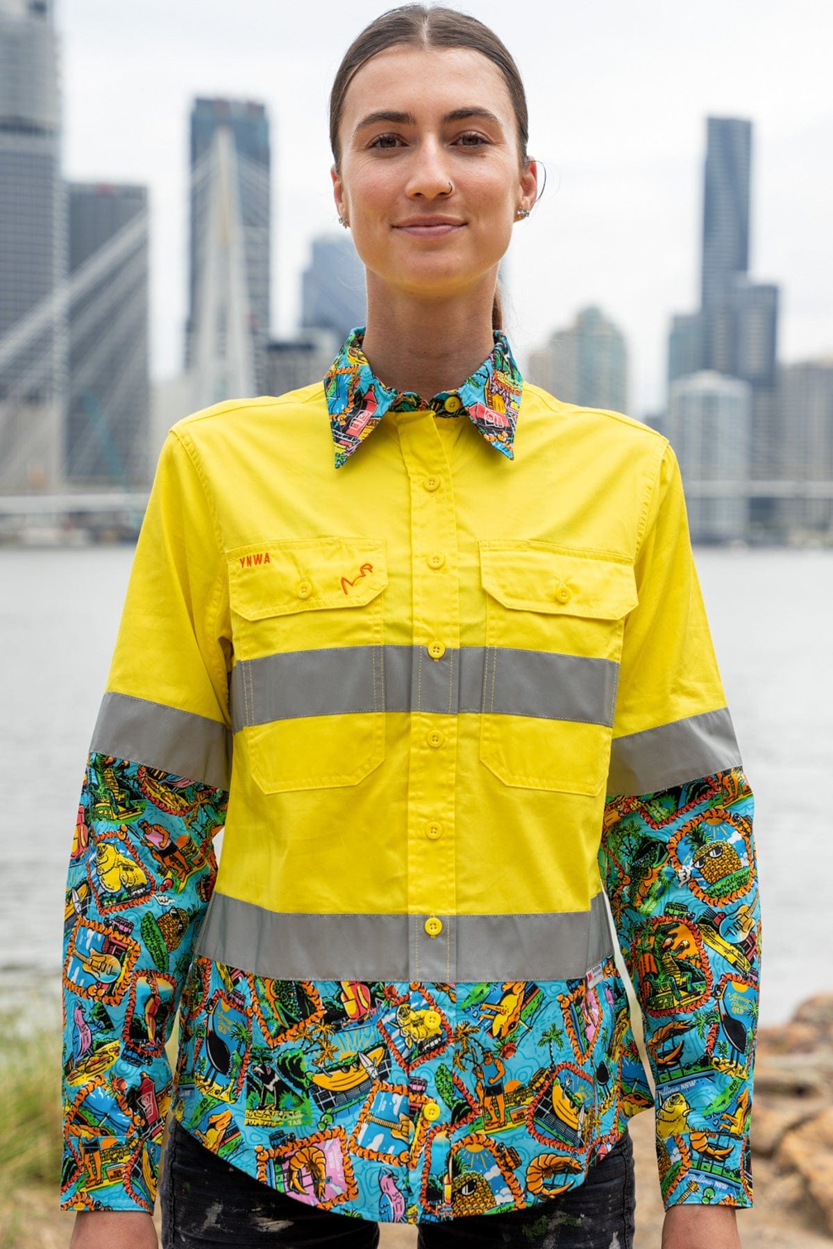 TradeMutt Workshirt Women's Big Thing Energy Yellow Day/Night Hi Vis Work Shirt Women's Big Thing Energy Yellow Day/Night Hi Vis Work Shirt