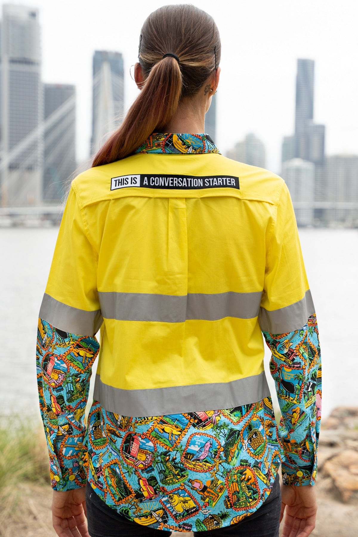 TradeMutt Workshirt Women's Big Thing Energy Yellow Day/Night Hi Vis Work Shirt Women's Big Thing Energy Yellow Day/Night Hi Vis Work Shirt