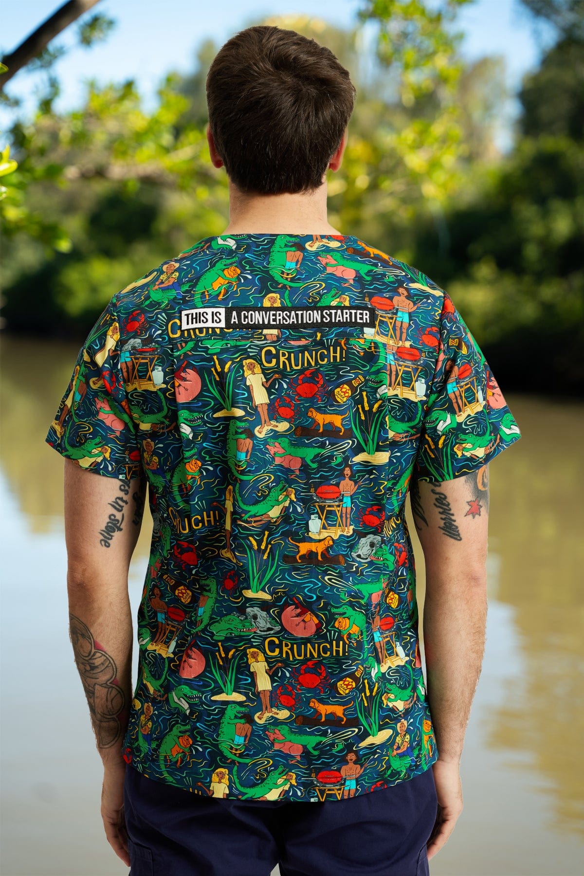 TradeMutt Scrubs Unisex Stop Croc & Roll Scrub Top Unisex Stop Croc & Roll Scrubs Top | TradeMutt Work Shirts
