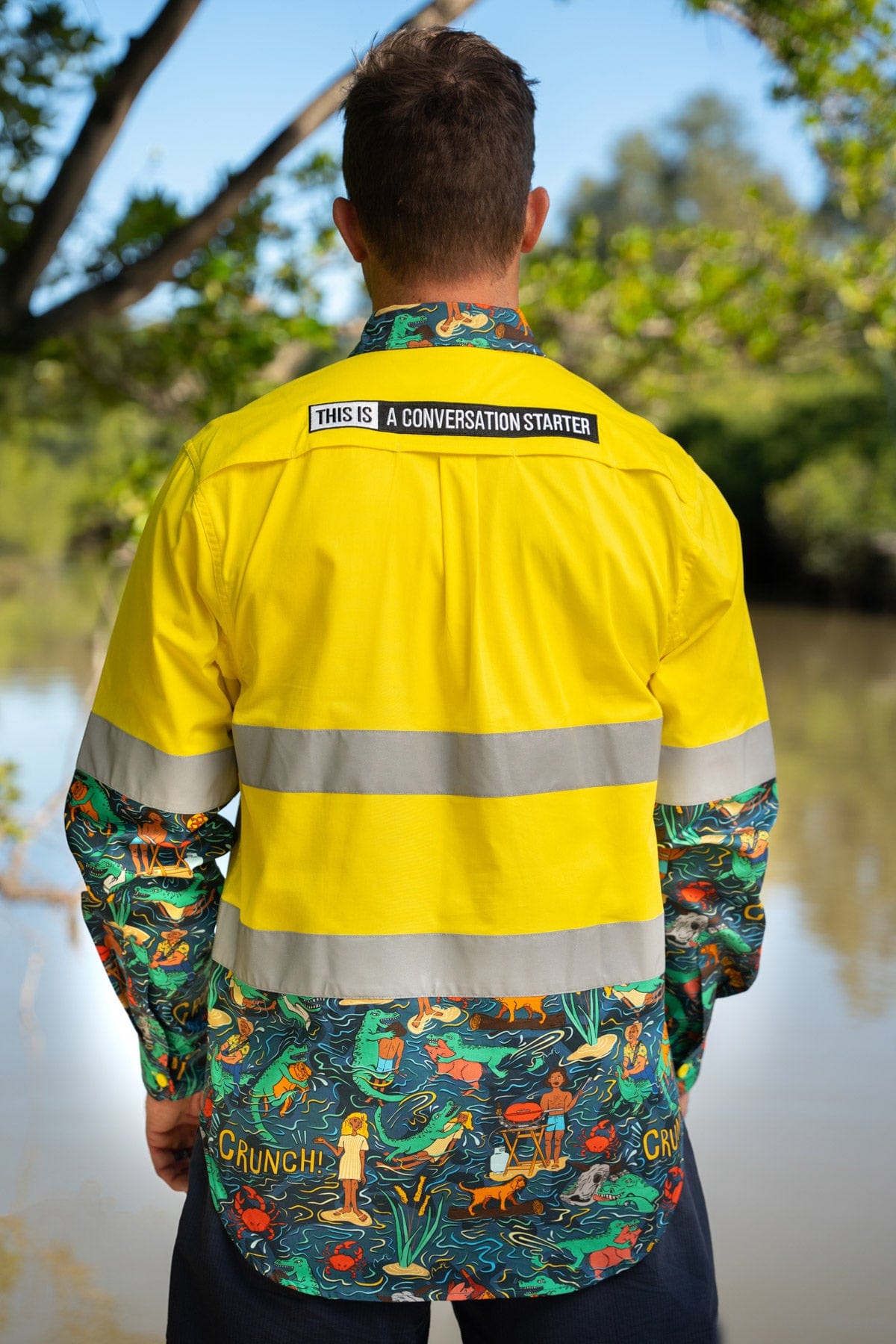 Men's Stop Croc & Roll Yellow Day/Night Hi Vis Work Shirt