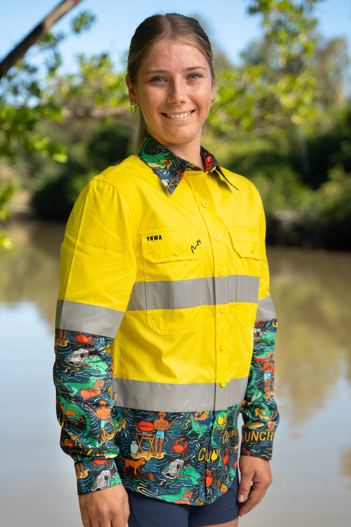 Women's Stop Croc & Roll Yellow Day/Night Hi Vis Work Shirt