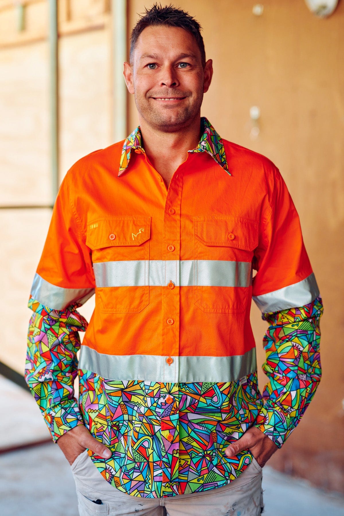 TradeMutt Workshirt Men's Bonza Orange Day/Night Hi Vis 2.0 Full Button Work Shirt Men's Bonza Orange Day/Night Hi Vis Half Button Workshirt | TradeMutt Workshirts