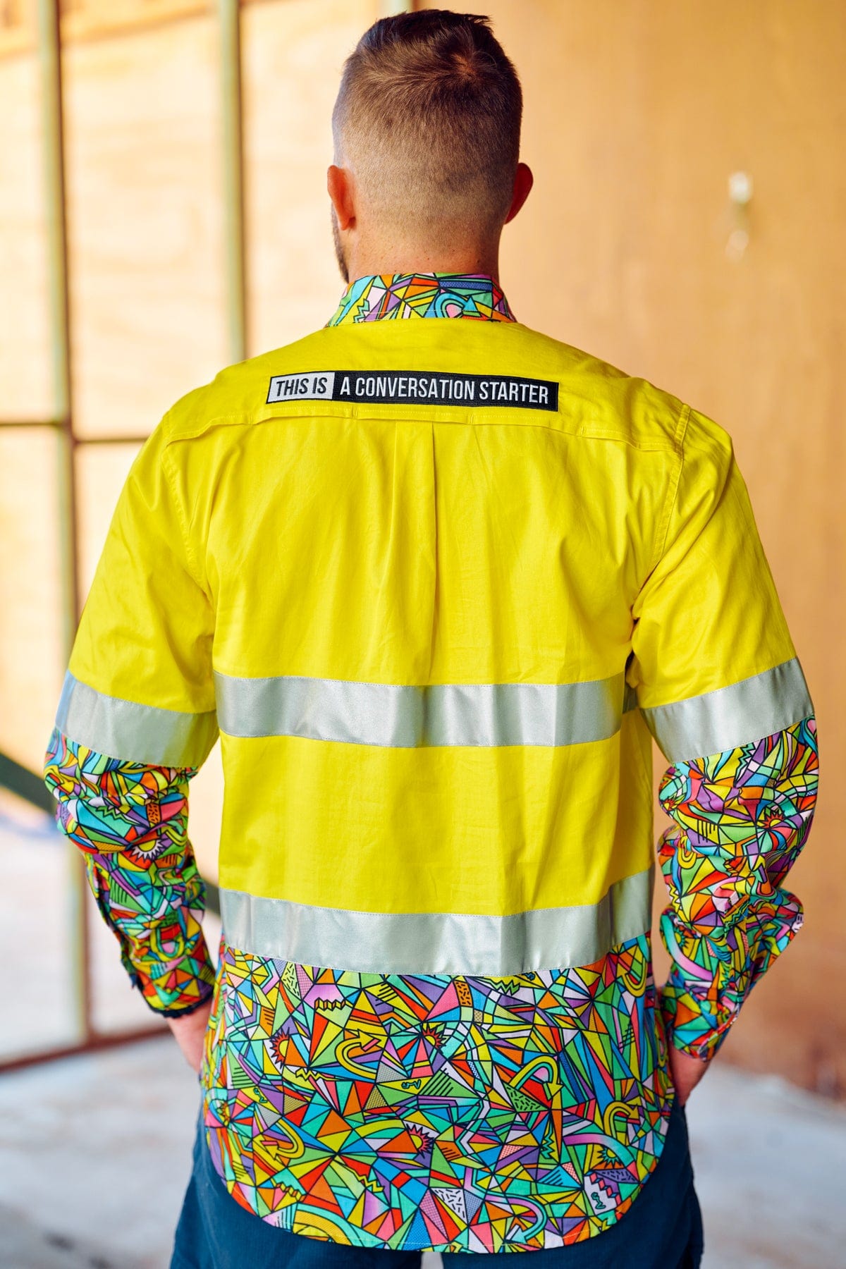TradeMutt Workshirt Men's Bonza Yellow Day/Night Hi Vis 2.0 Full Button Work Shirt Men's Bonza Yellow Day/Night Hi Vis Half Button Workshirt | TradeMutt Workshirts