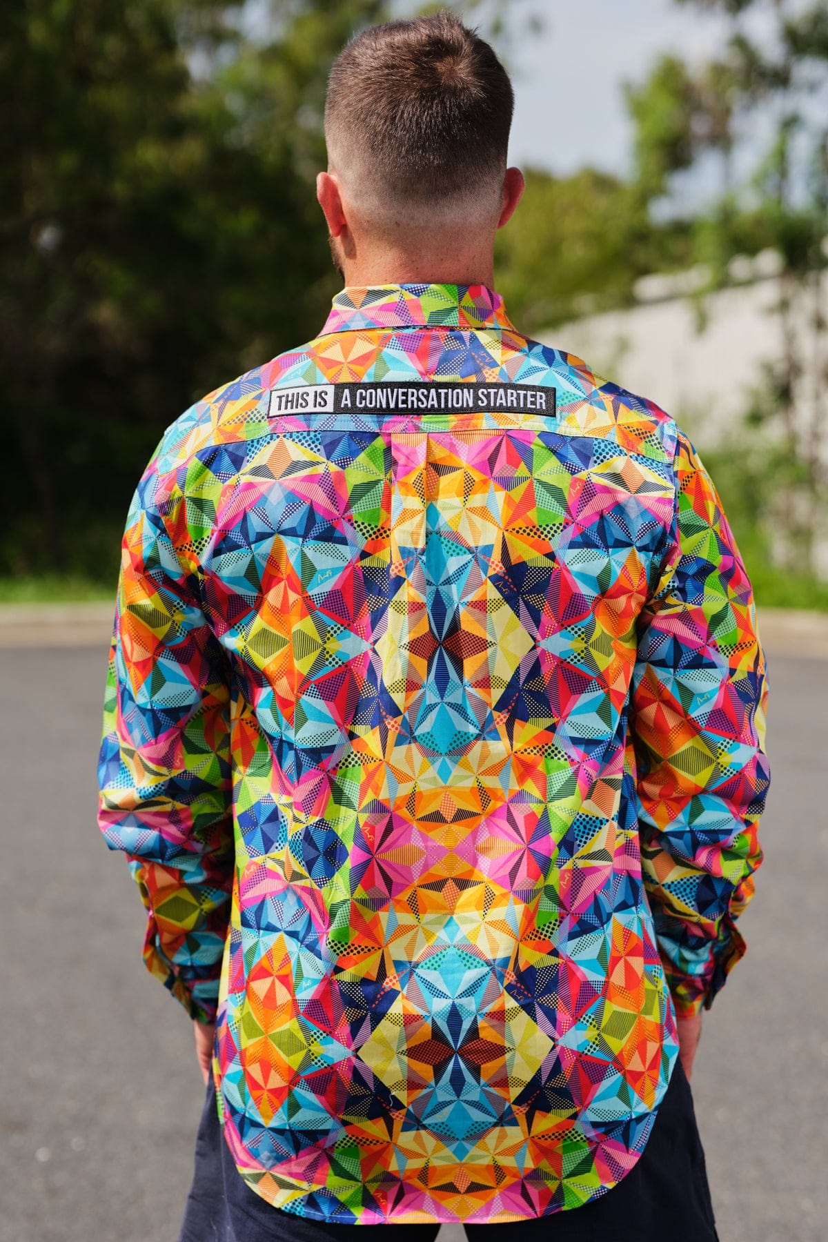 Men's Fractal Half Button Long Sleeve Workshirt