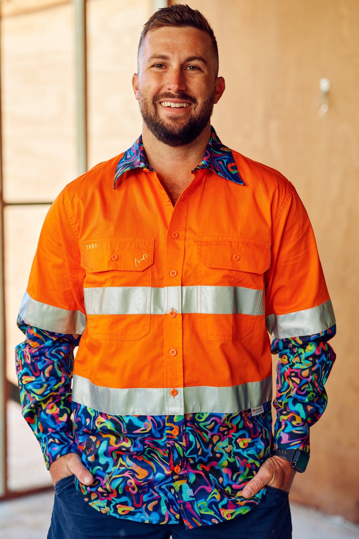 TradeMutt Workshirt Men's Pearler Orange Day/Night Hi Vis 2.0 Full Button Work Shirt Men's Pearler Orange Day/Night Hi Vis Half Button Workshirt | TradeMutt Workshirts