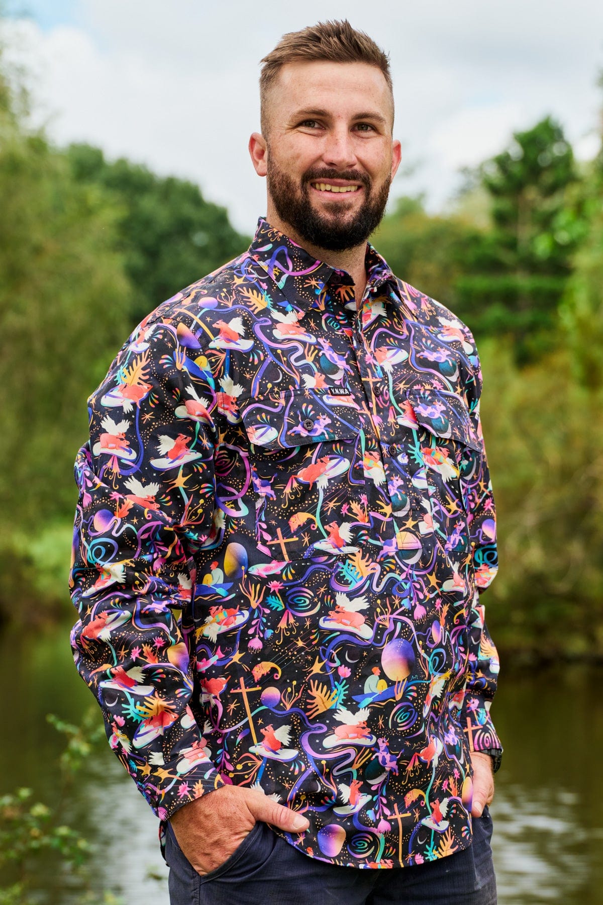 Mens Pork Patrol Half Button Work Shirt
