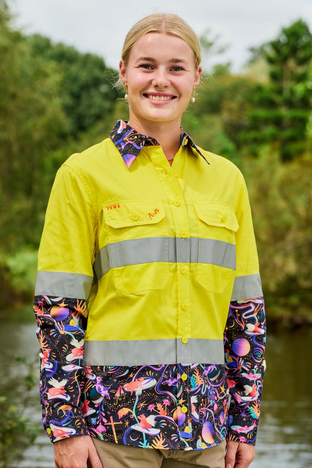 Womens Pork Patrol Yellow Hi Vis Work Shirt
