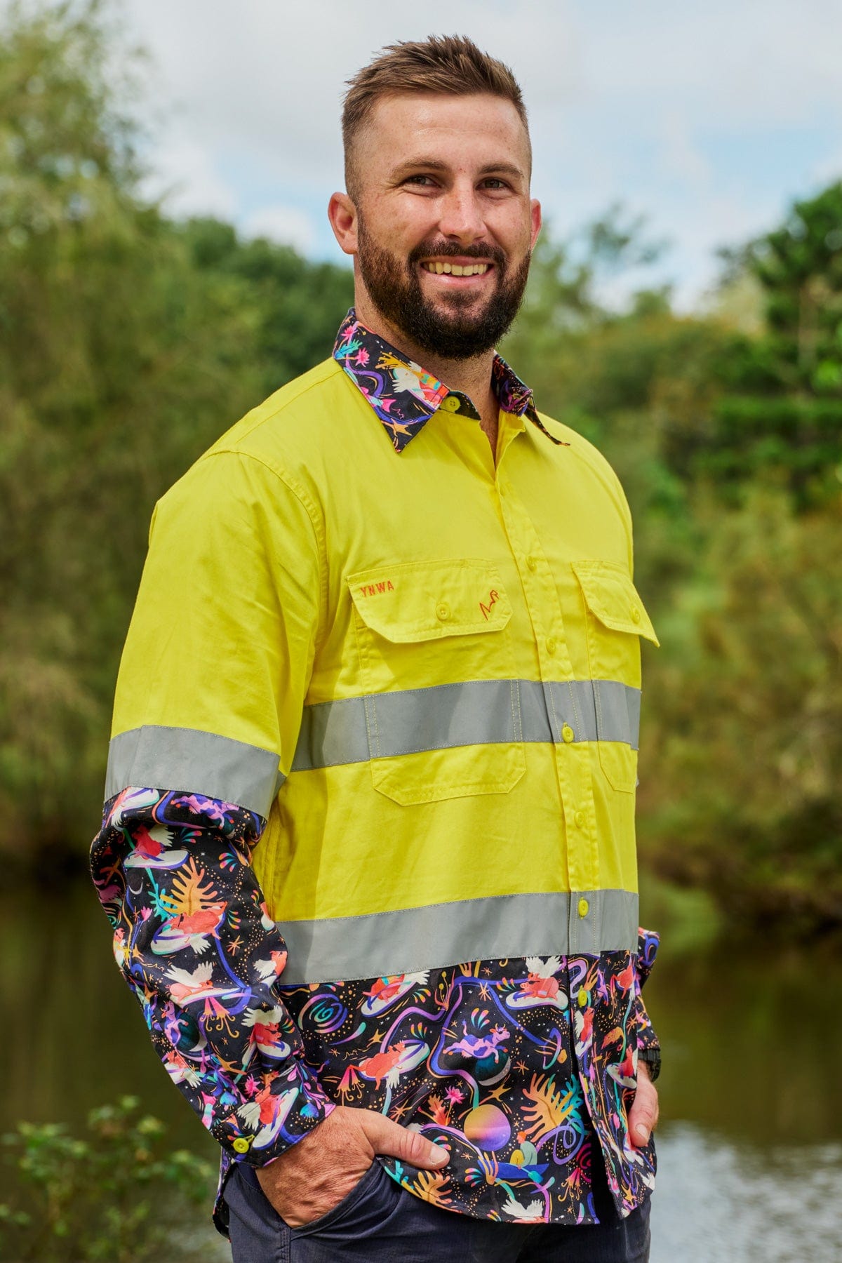 Mens Pork Patrol Yellow Hi Vis Work Shirt