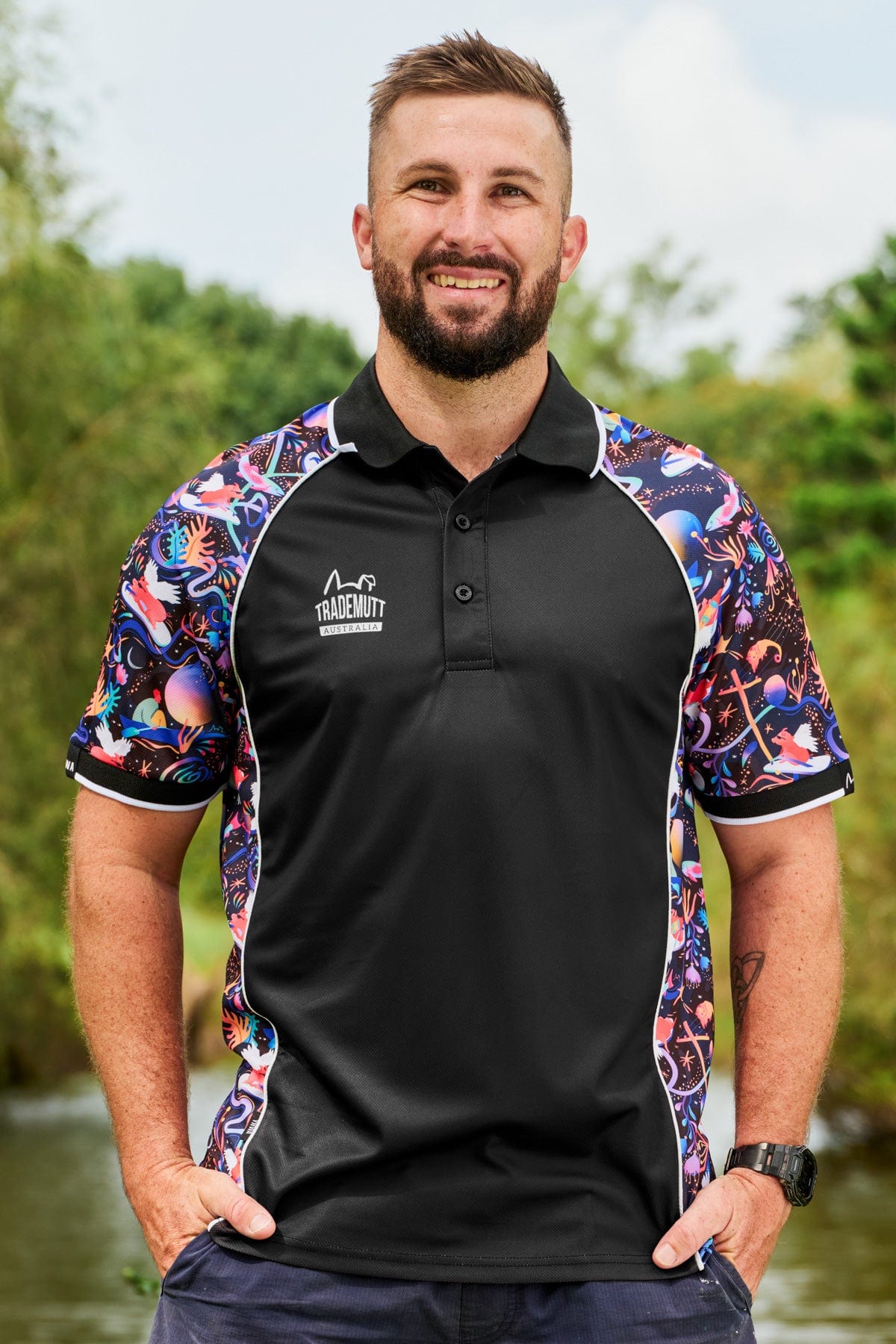 Simon Jersey Black And White Print Blouse With Logo Embroidered