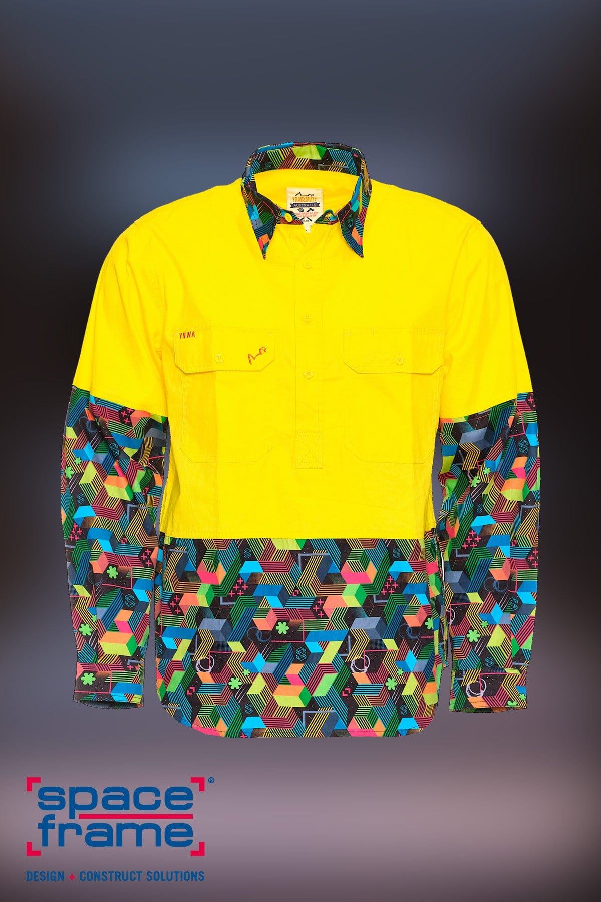 TradeMutt "Star Power" Custom Spaceframe Day Only Yellow Hi Vis Cotton Work Shirt "Star Power" Custom Spaceframe Day Only Yellow Hi Vis Cotton Work Shirt 21129
