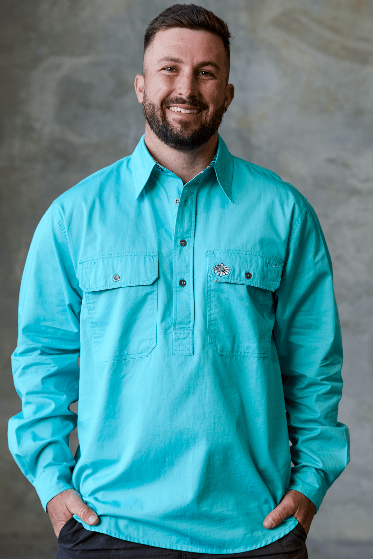 TradeMutt Workshirt Men's True Blue Mountains Blue Undercover Mutter Half Button Workshirt Men's Blue Undercover Mutter Shirt | TradeMutt