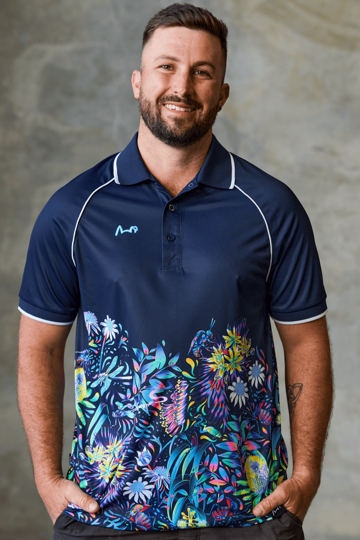 TradeMutt RPET Polo Men's True Blue Mountains Feature Short Sleeve Polo Men's True Blue Mountains Feature Polo | TradeMutt