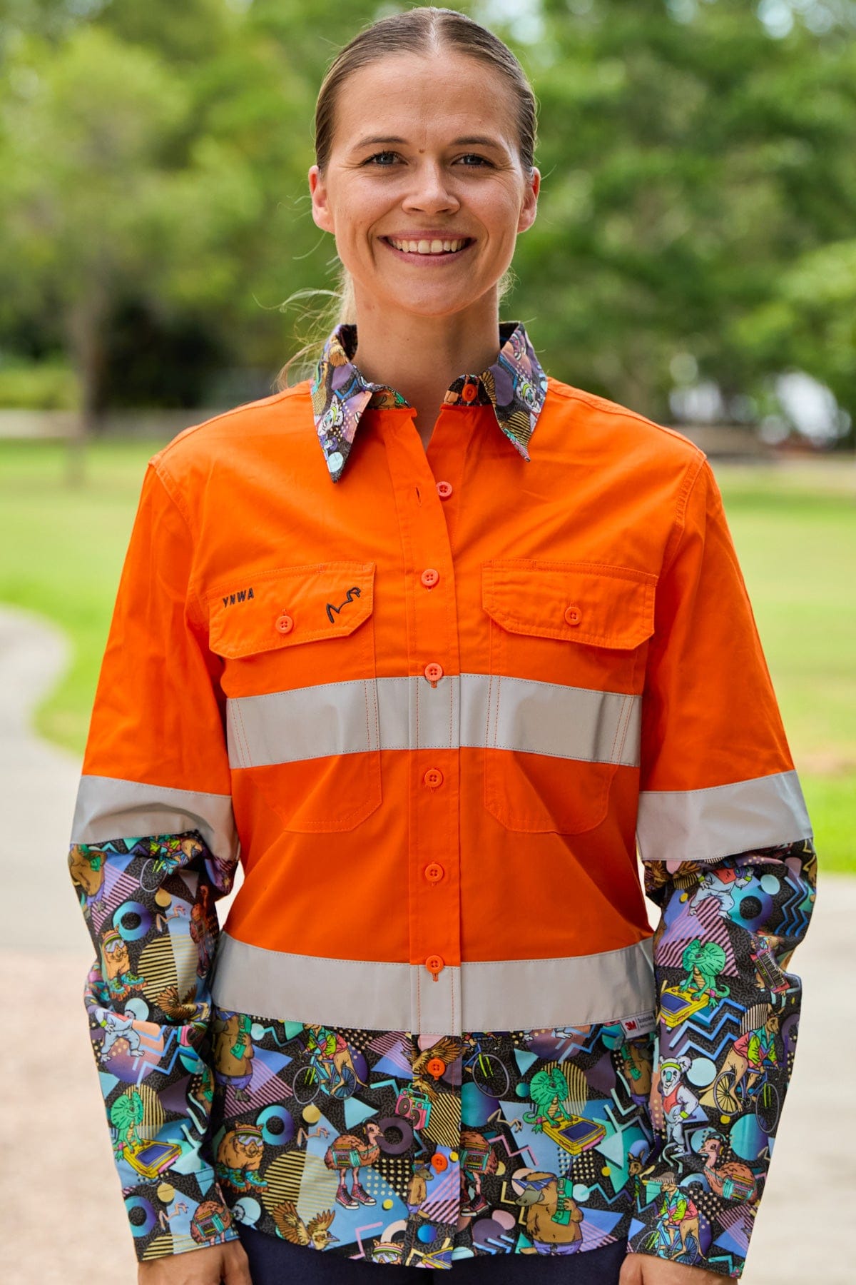 TradeMutt Workshirt Women's Aerobics OzStyle Orange Day/Night Hi Vis Work Shirt Women's Aerobics OzStyle Orange Day/Night Hi Vis Work Shirt