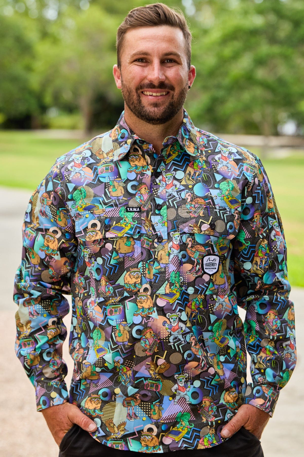 TradeMutt Workshirt Men's Aerobics OzStyle Half Button Work Shirt Men's Aerobics OzStyle Half Button Work Shirt