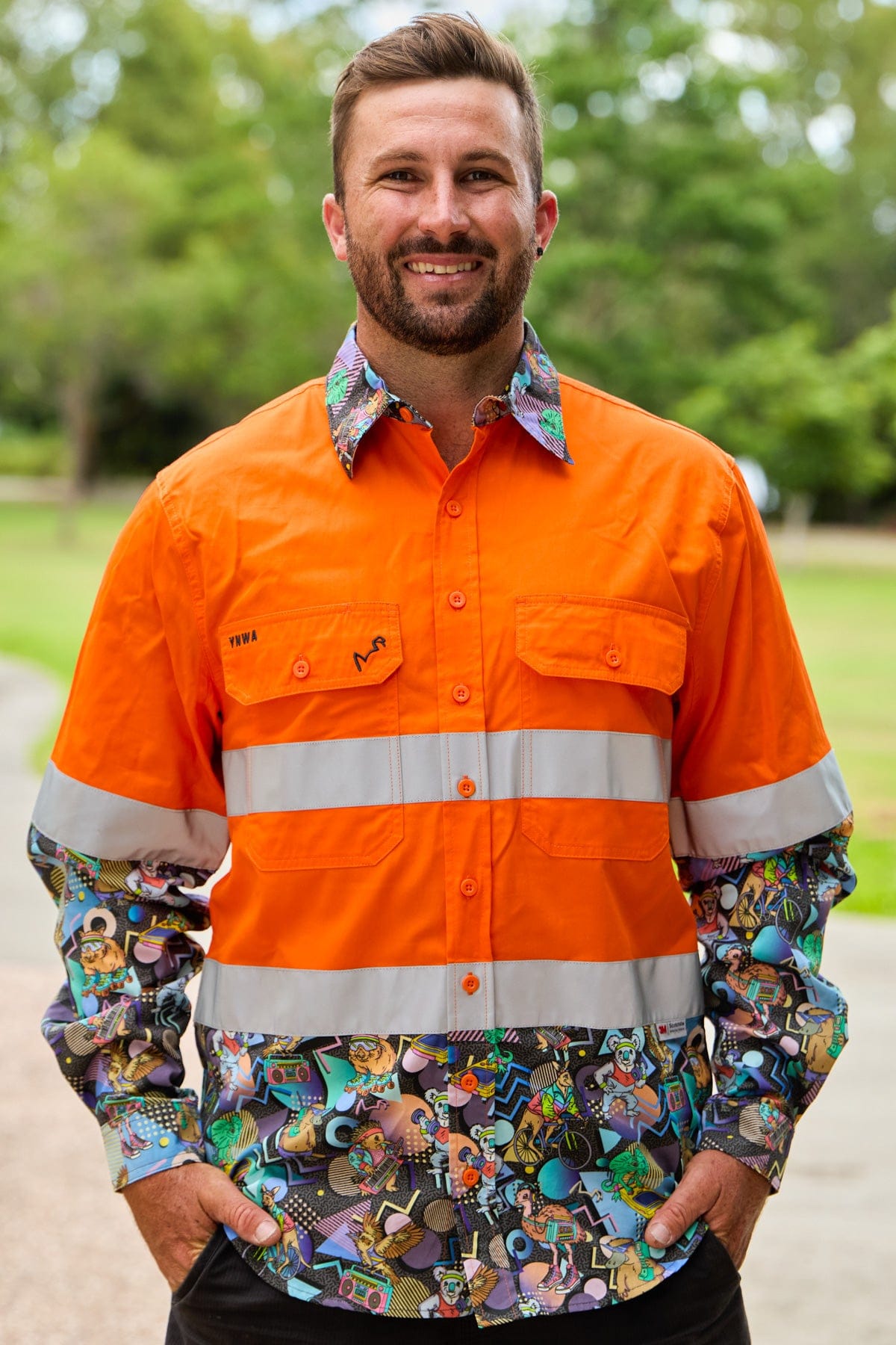 TradeMutt Workshirt Men's Aerobics OzStyle Orange Day/Night Hi Vis Work Shirt Men's Aerobics OzStyle Orange Day/Night Hi Vis Work Shirt