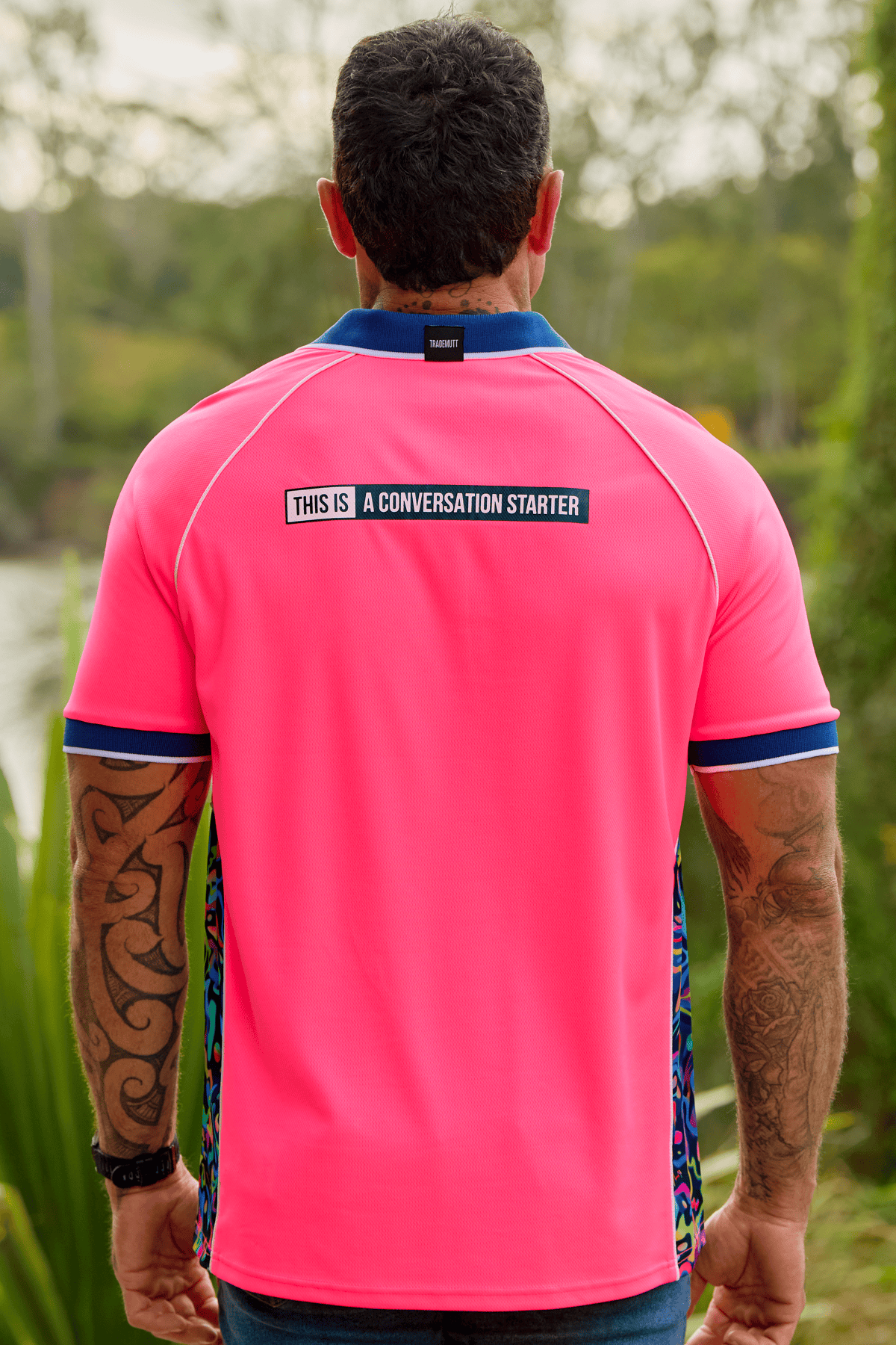 TradeMutt Polo Men's Pink Short Sleeve Polo Unisex RPET Pearler Charcoal Polo | TradeMutt Workshirts