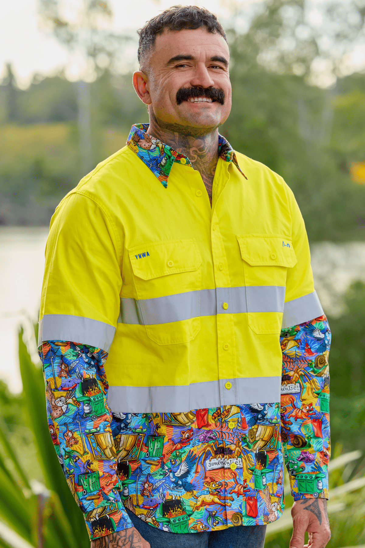 TradeMutt Workshirt Men's Backyard Blitz Yellow Day/Night Hi Vis Work Shirt Men's Backyard Blitz Hi Vis Work Shirt | TradeMutt Workwear