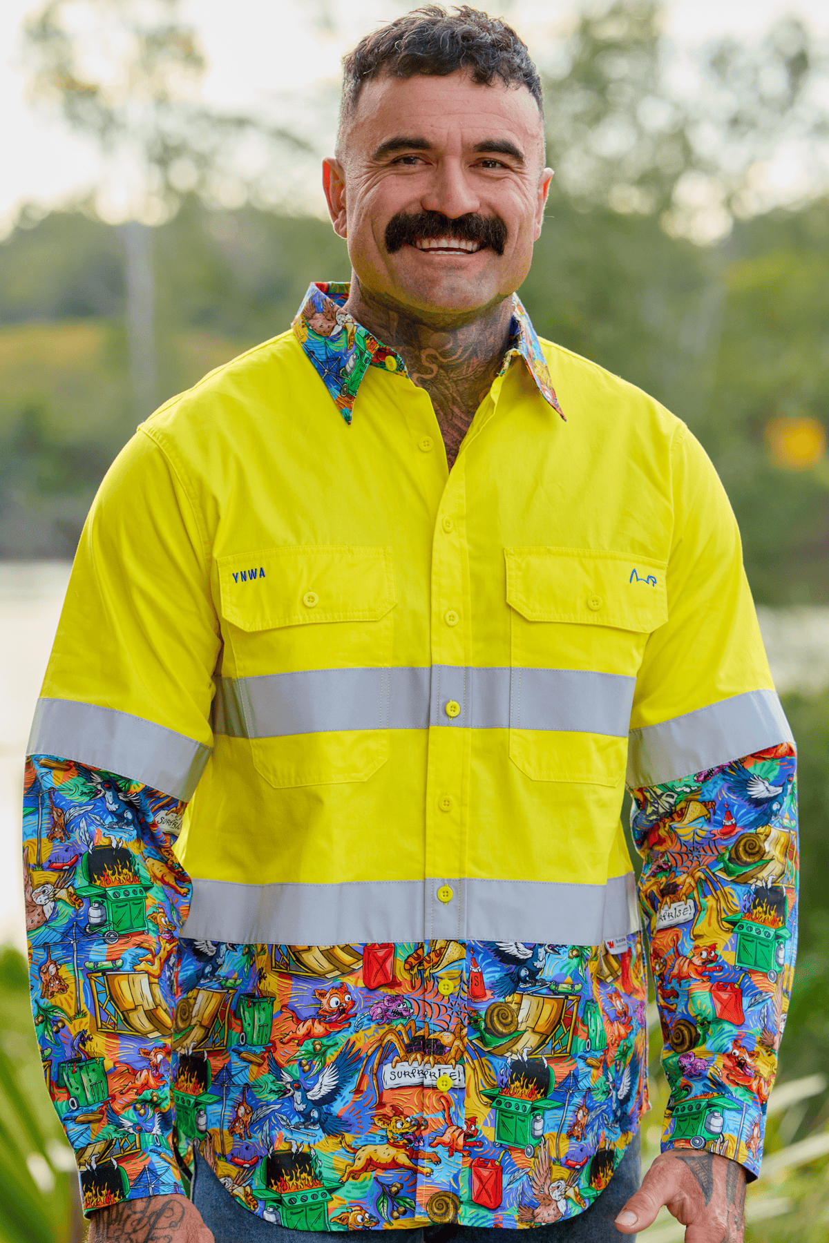 TradeMutt Workshirt Men's Backyard Blitz Yellow Day/Night Hi Vis Work Shirt Men's Backyard Blitz Hi Vis Work Shirt | TradeMutt Workwear