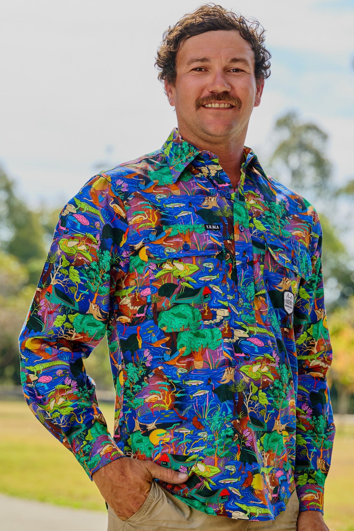 Men's Water You Looking At Half Button Work Shirt