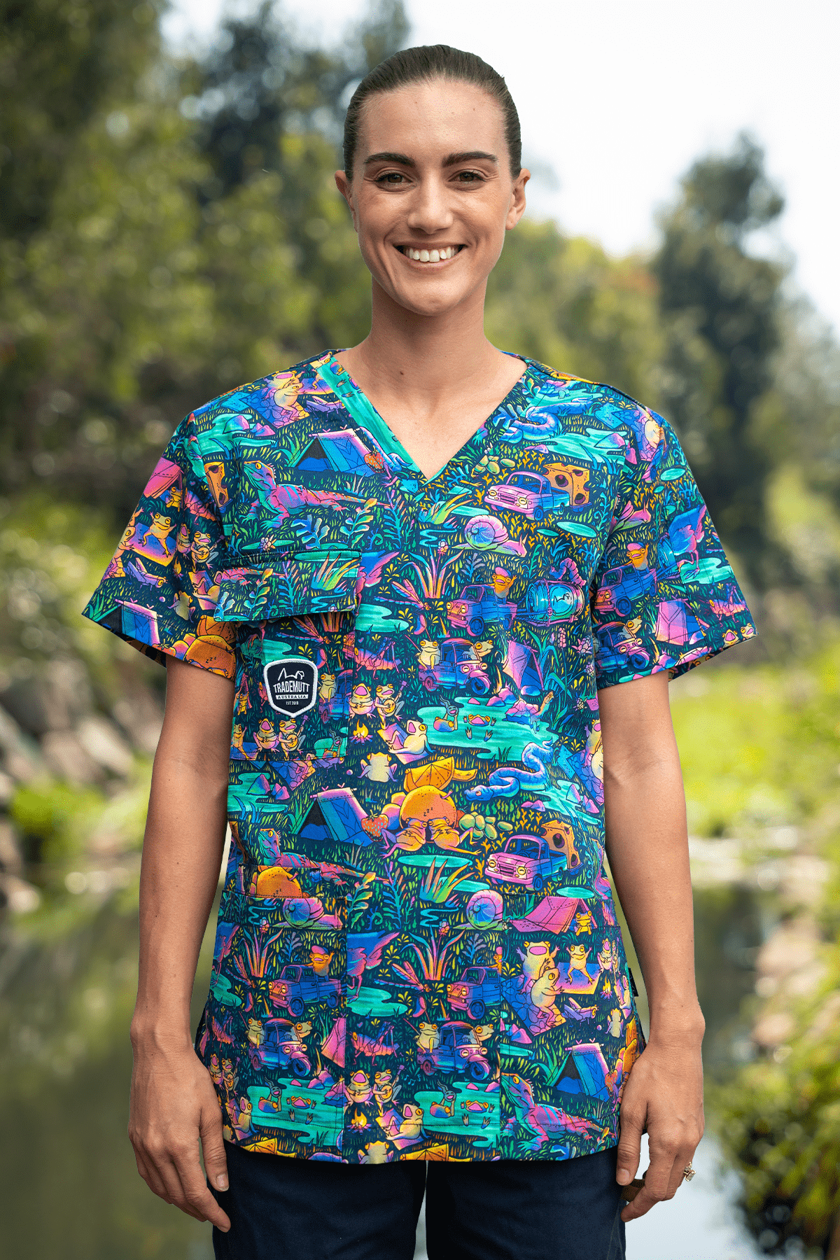 Who Let The Frogs Out Unisex Scrub Top