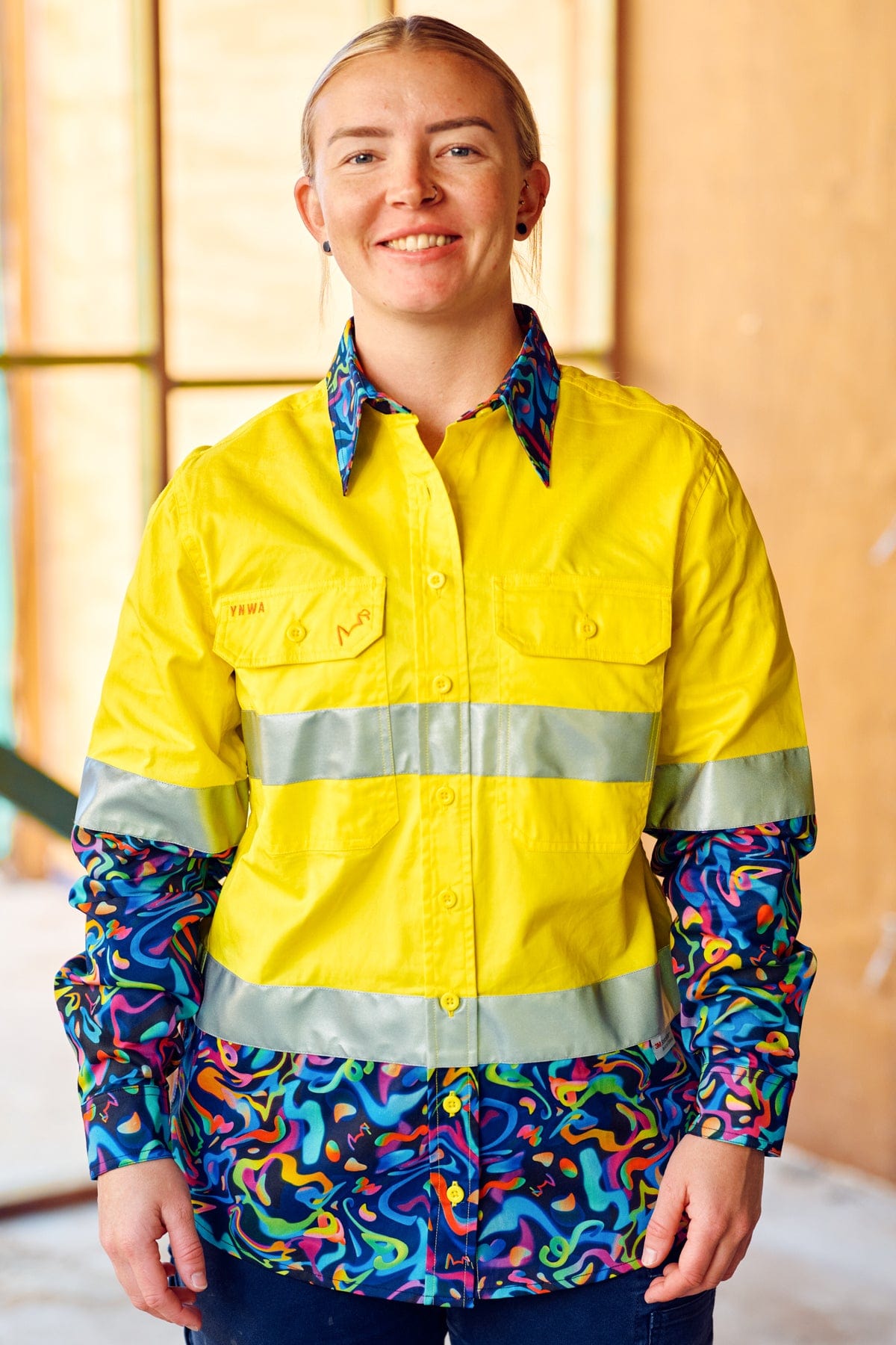 TradeMutt Workshirt Women's Pearler Yellow Day/Night Hi Vis 2.0 Full Button Work Shirt Women's Pearler Yellow Day/Night Hi Vis Workshirt | TradeMutt Workshirts