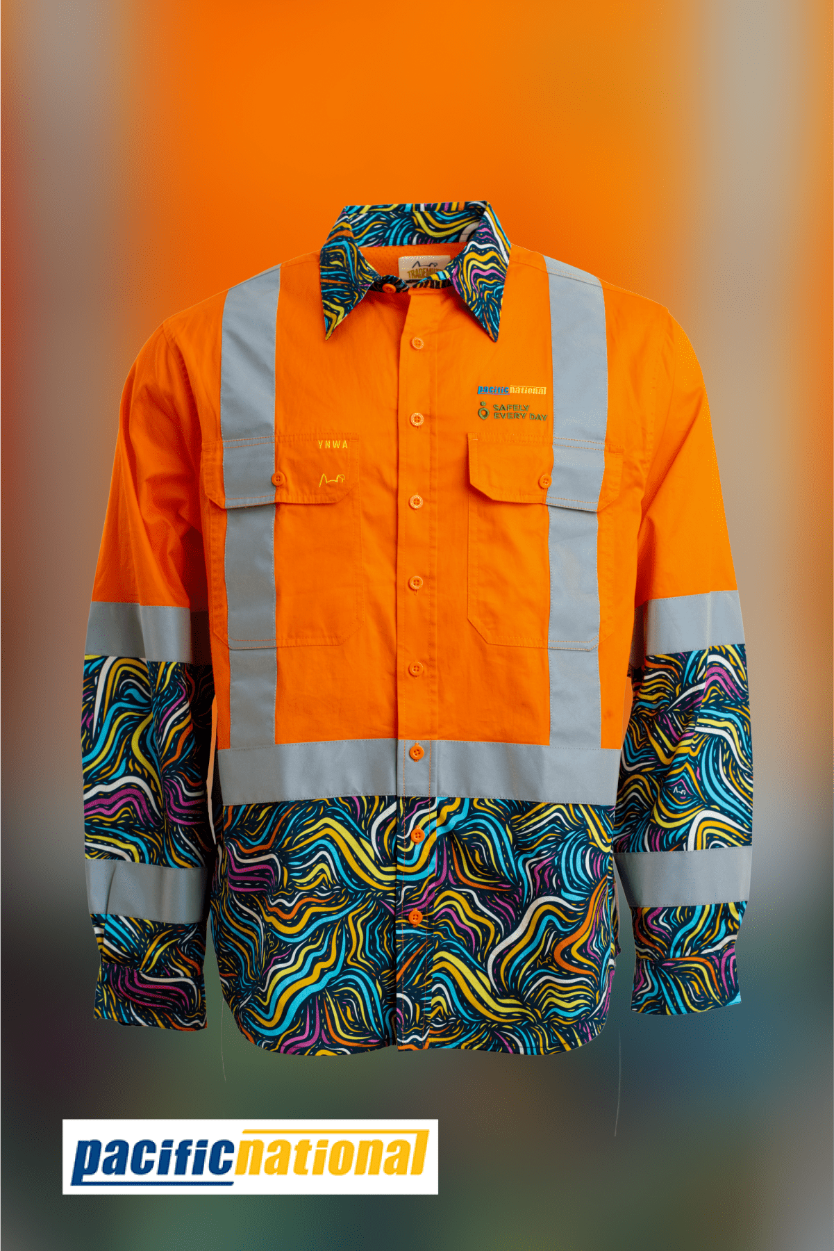 TradeMutt Custom Pacific National "Locomotivation" Orange Day/Night Hi Vis Work Shirt Pacific National "Locomotivation" Orange Day/Night Hi Vis Work Shirt