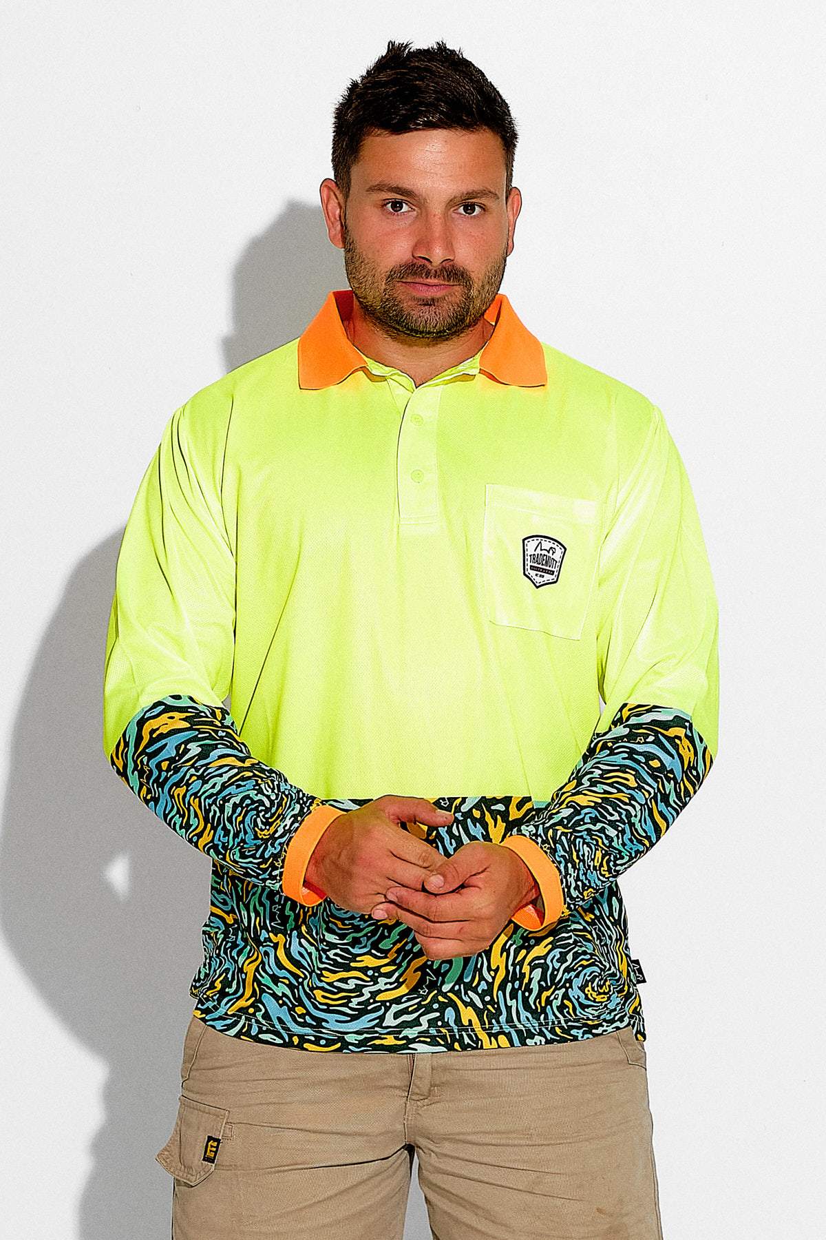 TradeMutt Men's Hi Vis Spun Out L/S Polo Shirt Yellow Men's Hi Vis Spun Out L/S Polo Shirt Yellow