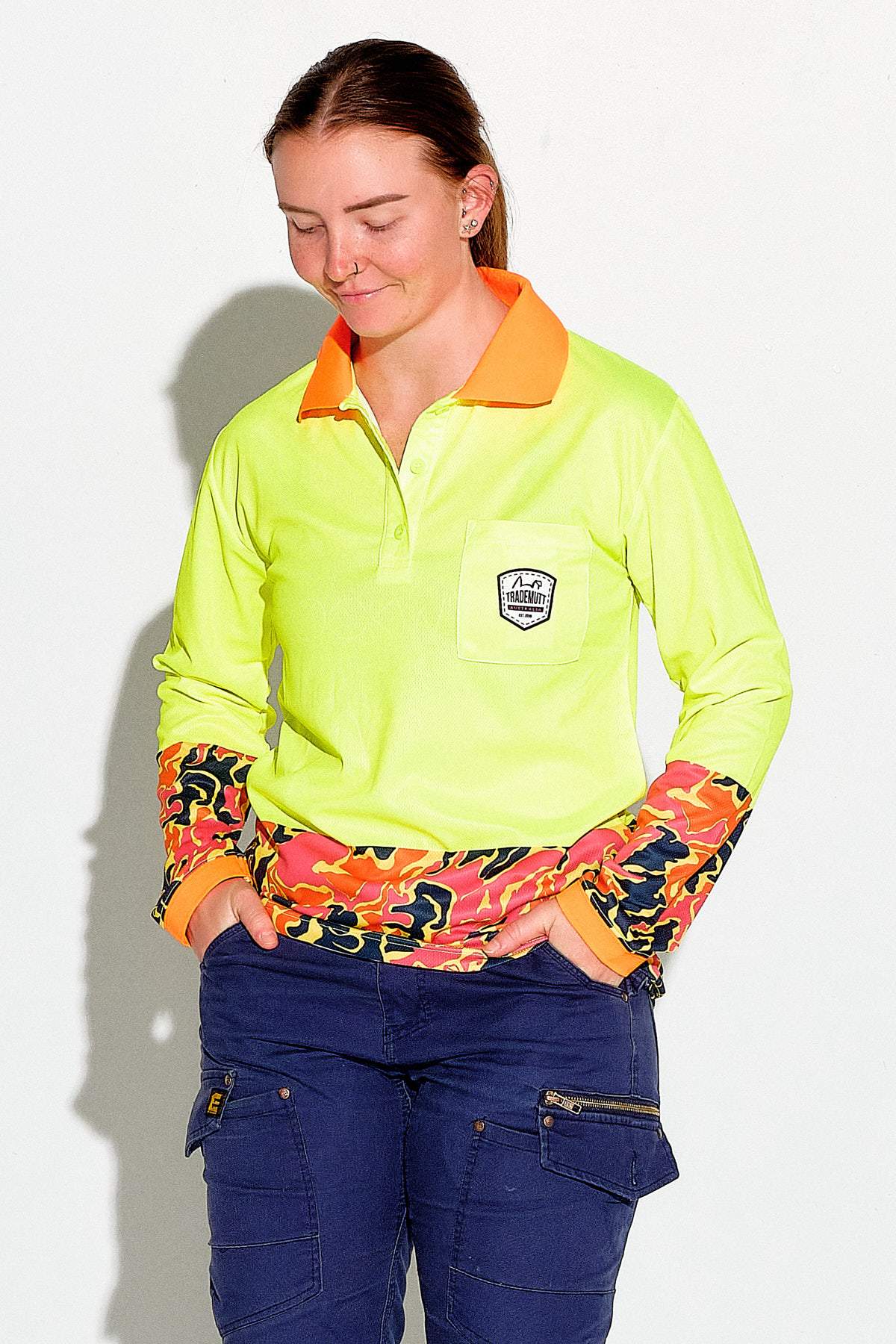 TradeMutt Workshirt Women's Yellow F.A.F L/S Polo Women's Yellow F.A.F L/S Polo | TradeMutt Workshirts