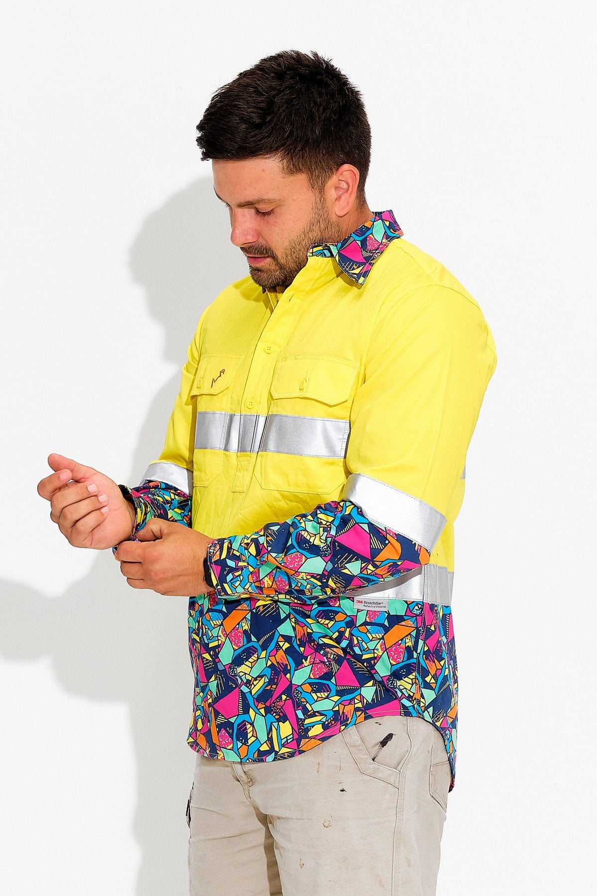 TradeMutt Workshirt Men's Ventura Yellow Day/Night Hi Vis Half Button Workshirt Men's Ventura Yellow Day/Night Hi Vis Half Button Workshirt | TradeMutt Workshirts