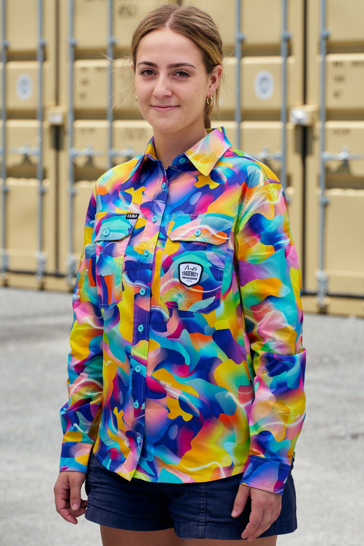 Women's 50 Shades Of Spray Paint Full Button Long Sleeve Workshirt