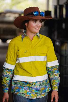TradeMutt Workshirt Women's Cracka' Dawn Yellow Day/Night Hi Vis Work Shirt Women's Cracka' Dawn Yellow Day/Night Hi Vis Work Shirt