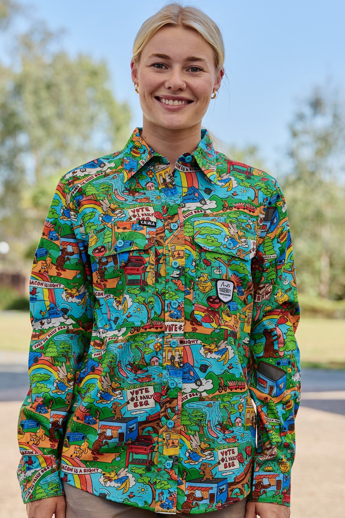 Women's Light Weight Hot Diggity Dawg Full Button Work Shirt