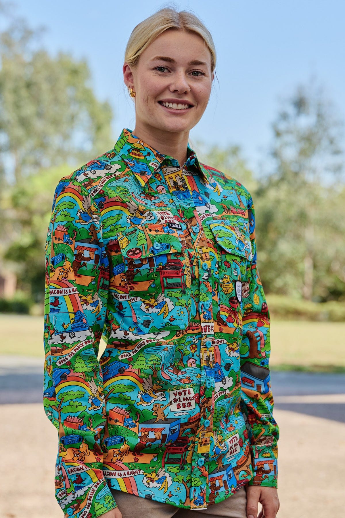 Women's Light Weight Hot Diggity Dawg Full Button Work Shirt