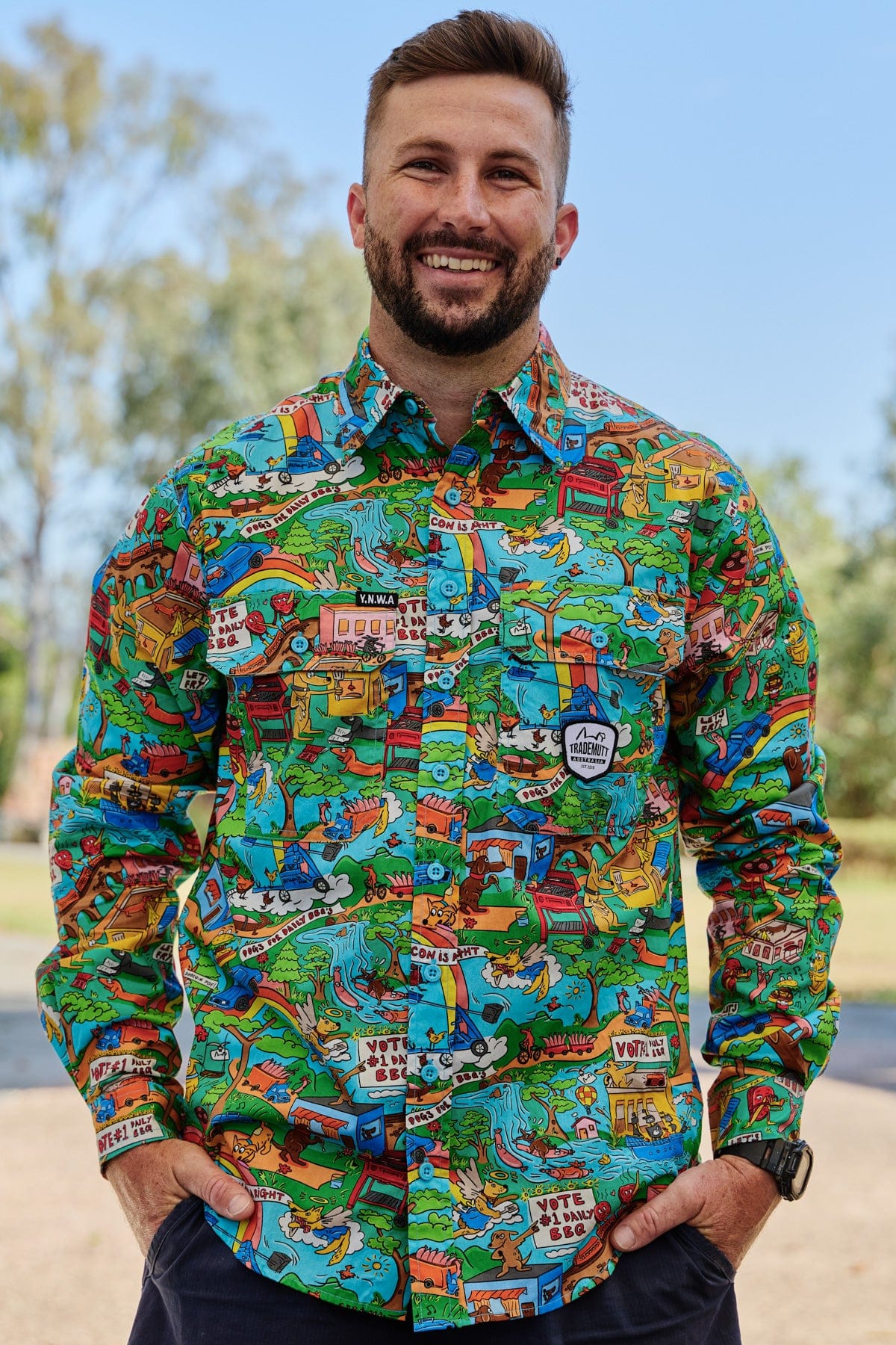 Men's Light Weight Hot Diggity Dawg Full Button Work Shirt