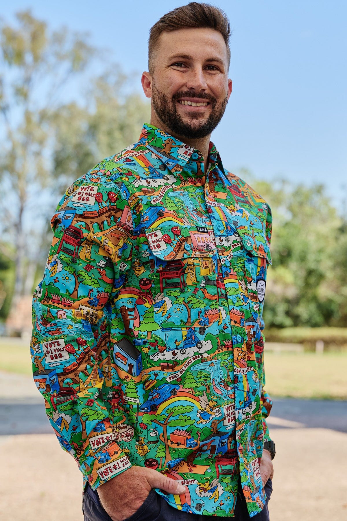 TradeMutt Workshirt Men's Light Weight Hot Diggity Dawg Full Button Work Shirt Men's Light Weight Hot Diggity Dawg Full Button Work Shirt