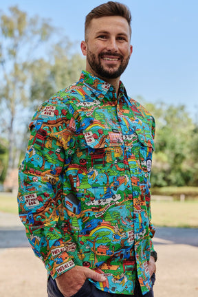 TradeMutt Workshirt Men's Light Weight Hot Diggity Dawg Full Button Work Shirt Men's Light Weight Hot Diggity Dawg Full Button Work Shirt