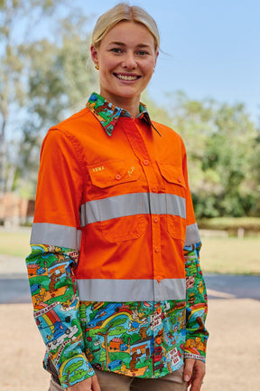 TradeMutt Workshirt Women's Hot Diggity Dawg Orange Day/Night Hi Vis Work Shirt Women's Hot Diggity Dawg Orange Day/Night Hi Vis Work Shirt