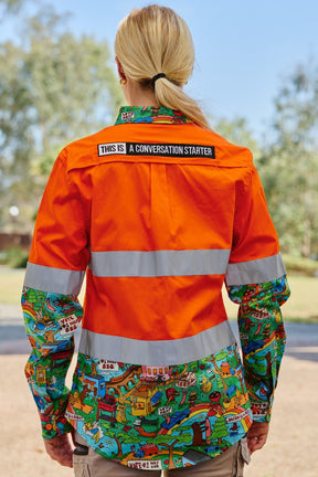 TradeMutt Workshirt Women's Hot Diggity Dawg Orange Day/Night Hi Vis Work Shirt Women's Hot Diggity Dawg Orange Day/Night Hi Vis Work Shirt