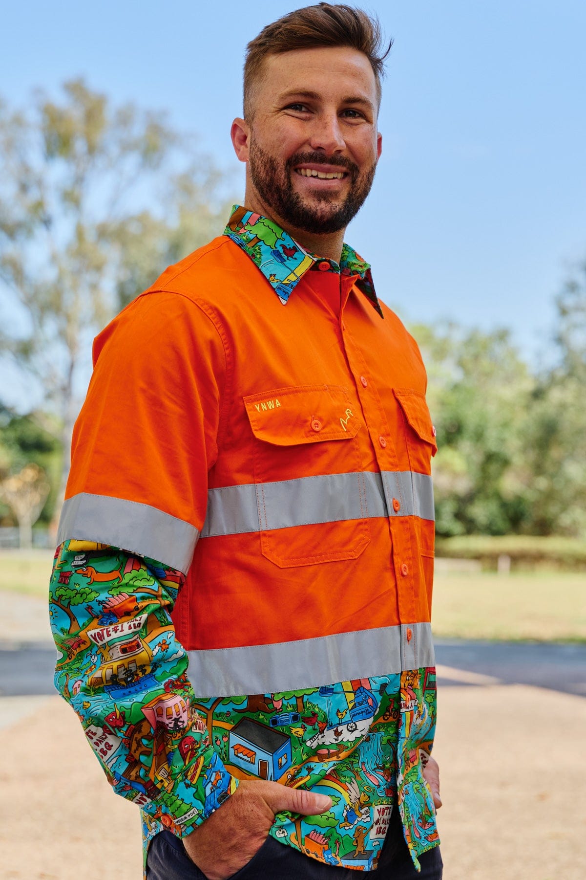 Men's Hot Diggity Dawg Orange Day/Night Hi Vis Work Shirt