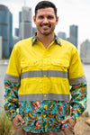 TradeMutt Workshirt Men's Big Thing Energy Yellow Day/Night Hi Vis Work Shirt Men's Big Thing Energy Yellow Day/Night Hi Vis Work Shirt