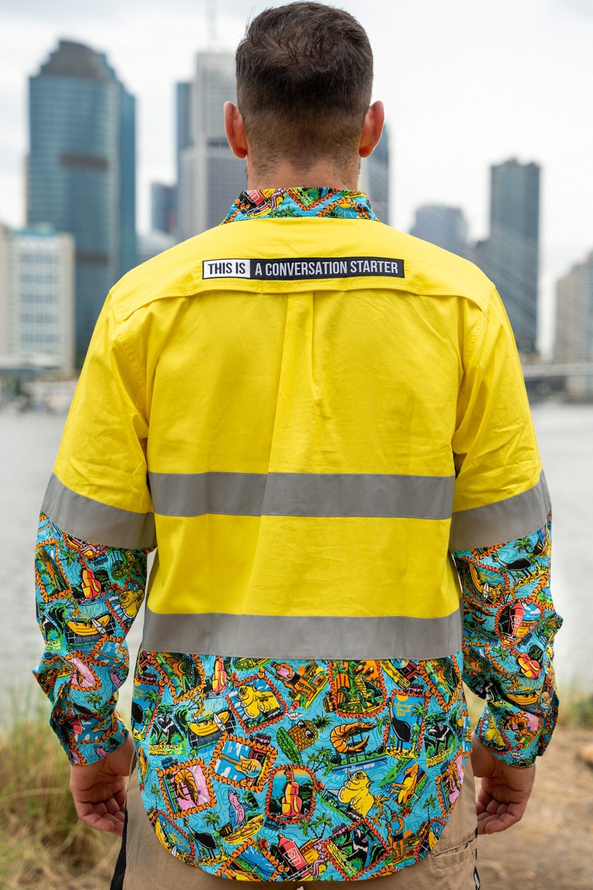 TradeMutt Workshirt Men's Big Thing Energy Yellow Day/Night Hi Vis Work Shirt Men's Big Thing Energy Yellow Day/Night Hi Vis Work Shirt