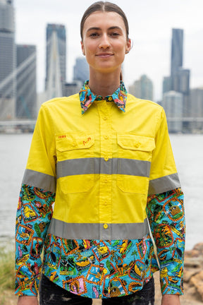 TradeMutt Workshirt Women's Big Thing Energy Yellow Day/Night Hi Vis Work Shirt Women's Big Thing Energy Yellow Day/Night Hi Vis Work Shirt