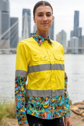 TradeMutt Workshirt Women's Big Thing Energy Yellow Day/Night Hi Vis Work Shirt Women's Big Thing Energy Yellow Day/Night Hi Vis Work Shirt