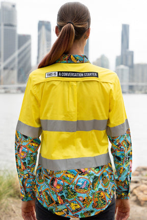 TradeMutt Workshirt Women's Big Thing Energy Yellow Day/Night Hi Vis Work Shirt Women's Big Thing Energy Yellow Day/Night Hi Vis Work Shirt