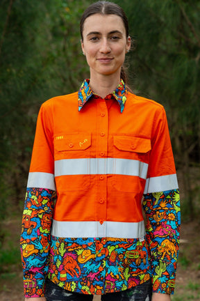TradeMutt Workshirt Women's Shindig Shenanigans Orange Day/Night Hi Vis Work Shirtleeve Workshirt Women's Shindig Shenanigans Orange Day/Night Hi Vis Work Shirtleeve Workshirt