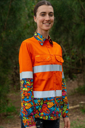 TradeMutt Workshirt Women's Shindig Shenanigans Orange Day/Night Hi Vis Work Shirtleeve Workshirt Women's Shindig Shenanigans Orange Day/Night Hi Vis Work Shirtleeve Workshirt