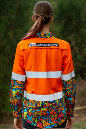 TradeMutt Workshirt Women's Shindig Shenanigans Orange Day/Night Hi Vis Work Shirtleeve Workshirt Women's Shindig Shenanigans Orange Day/Night Hi Vis Work Shirtleeve Workshirt