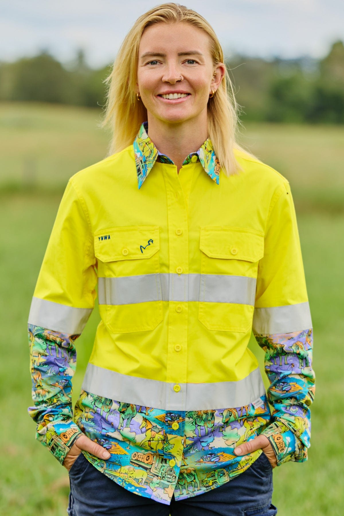 TradeMutt Workshirt Women's Cracka' Dawn Yellow Day/Night Hi Vis Work Shirt Women's Cracka' Dawn Yellow Day/Night Hi Vis Work Shirt