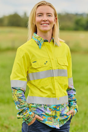 TradeMutt Workshirt Women's Cracka' Dawn Yellow Day/Night Hi Vis Work Shirt Women's Cracka' Dawn Yellow Day/Night Hi Vis Work Shirt